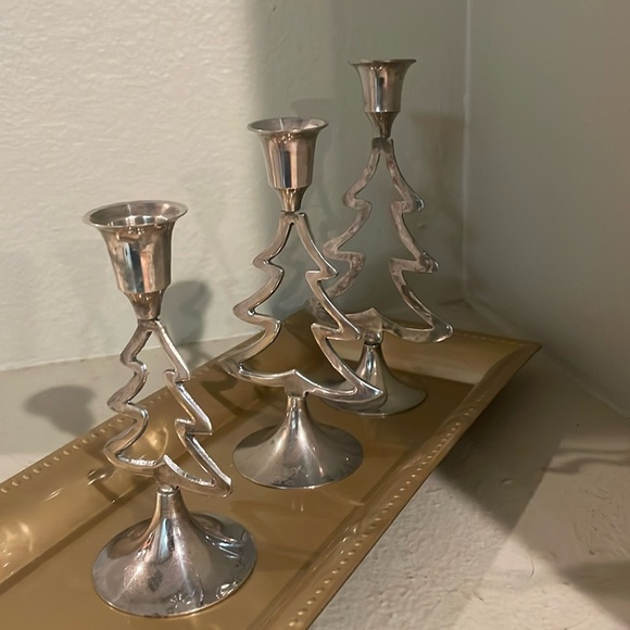 International Silver Company Silver Christmas Tree Candlestick Holder Set - Picture 4 of 12